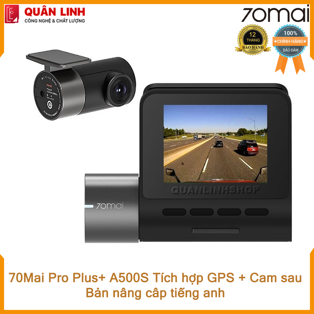 Bộ camera hành trình 70mai dash cam pro plus+ a500s bản nâng cấp tiếng anh, tích hợp sẵn gps + cam sau - bảo hành 12 tháng