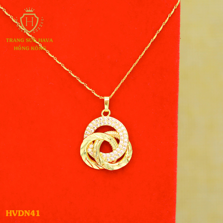 Dây Chuyền Nữ, Vòng Cổ Nữ Mặt Xoắn Đính Đá (Màu Trắng), Titan Xi Mạ Vàng Thật 10k, 18k, 24k Cao Cấp (Không Bị Đen) - Trang Sức Hava Hong Kong Phong Cách Thời Trang