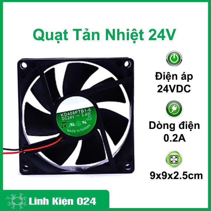 Quạt tản nhiệt 24VDC 0.2A kích thước 9x9x2.5cm