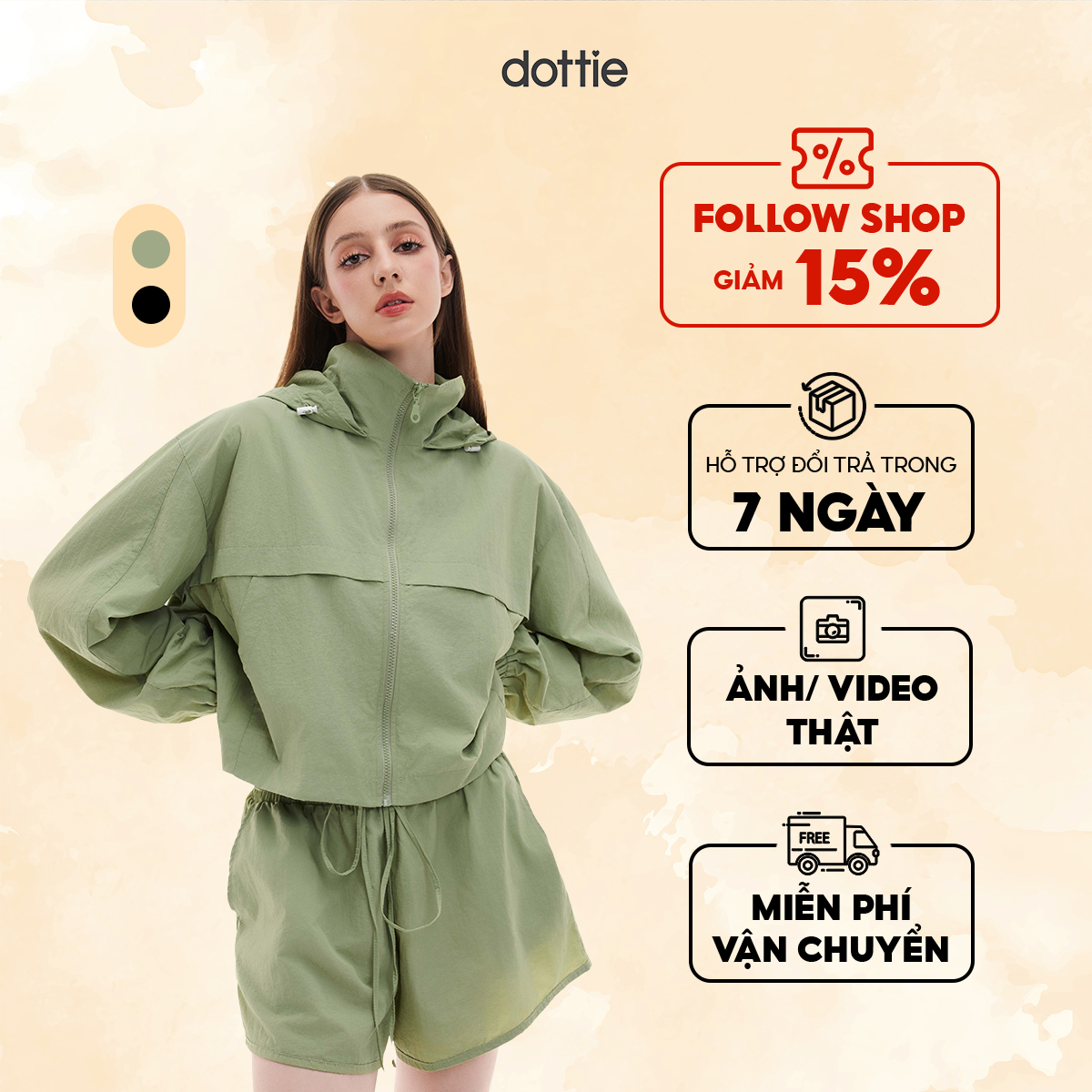Dottie - áo khoác có mũ dáng lửng - t0822