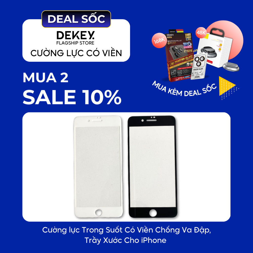 Kính Cường Lực SENTERY Powered by DEKEY Cao Cấp Trong Suốt - Có Viền 9H Dán Cường Lực iPhone 6/ 6 Plus/ 7/ 7 Plus/8/ 8 Plus Miếng Dán Màn Hình