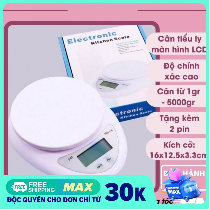 (TẶNG KÈM 2 PIN) Cân điện tử thực phẩm cho nhà bếp 5kg - cân tiểu ly điện tử kèm pin siêu tiện lợi