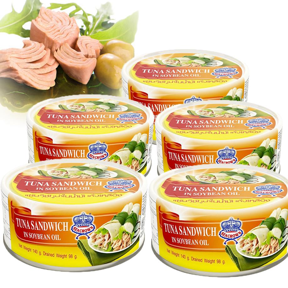 Combo 5 Cá ngừ xắt lát ngâm dầu đậu nành Seacrown 140G