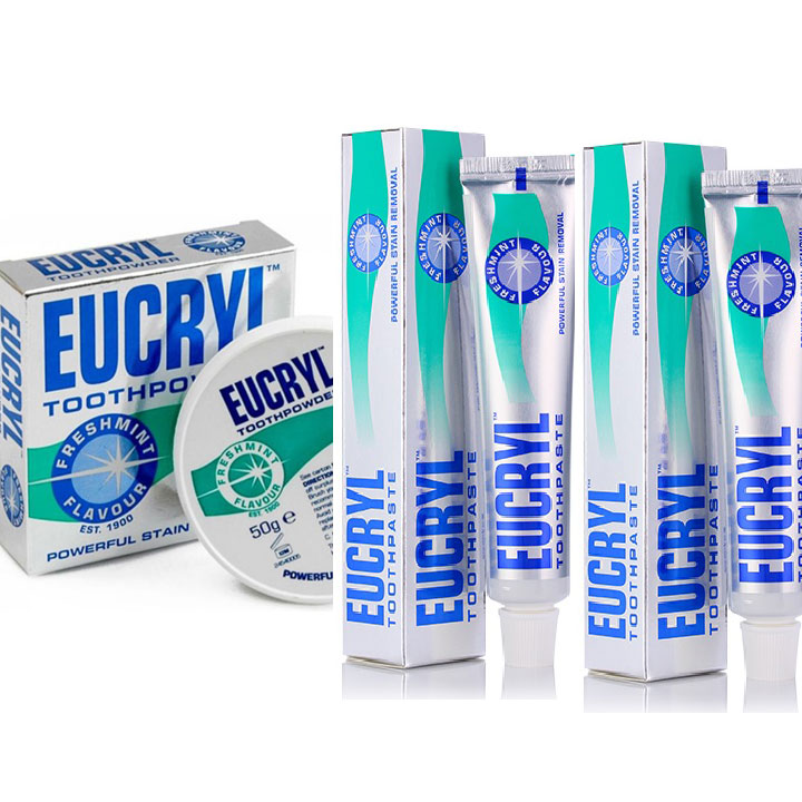 [HCM]Bộ 2 kem đánh răng và Bột tẩy trắng răng EuCryl từ tinh chất bạc hà an toàn cho răng miệng