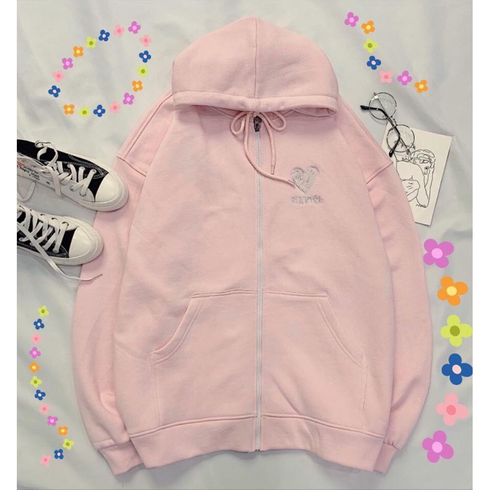 Áo Hoodie, Sweatshirt Heart Unisex Dây Kéo Nữ Nam In Thêu Hình Trái Tim Chất Nỉ Bông Phong Cách Hàn Quốc Form Rộng Shine Unisex Store