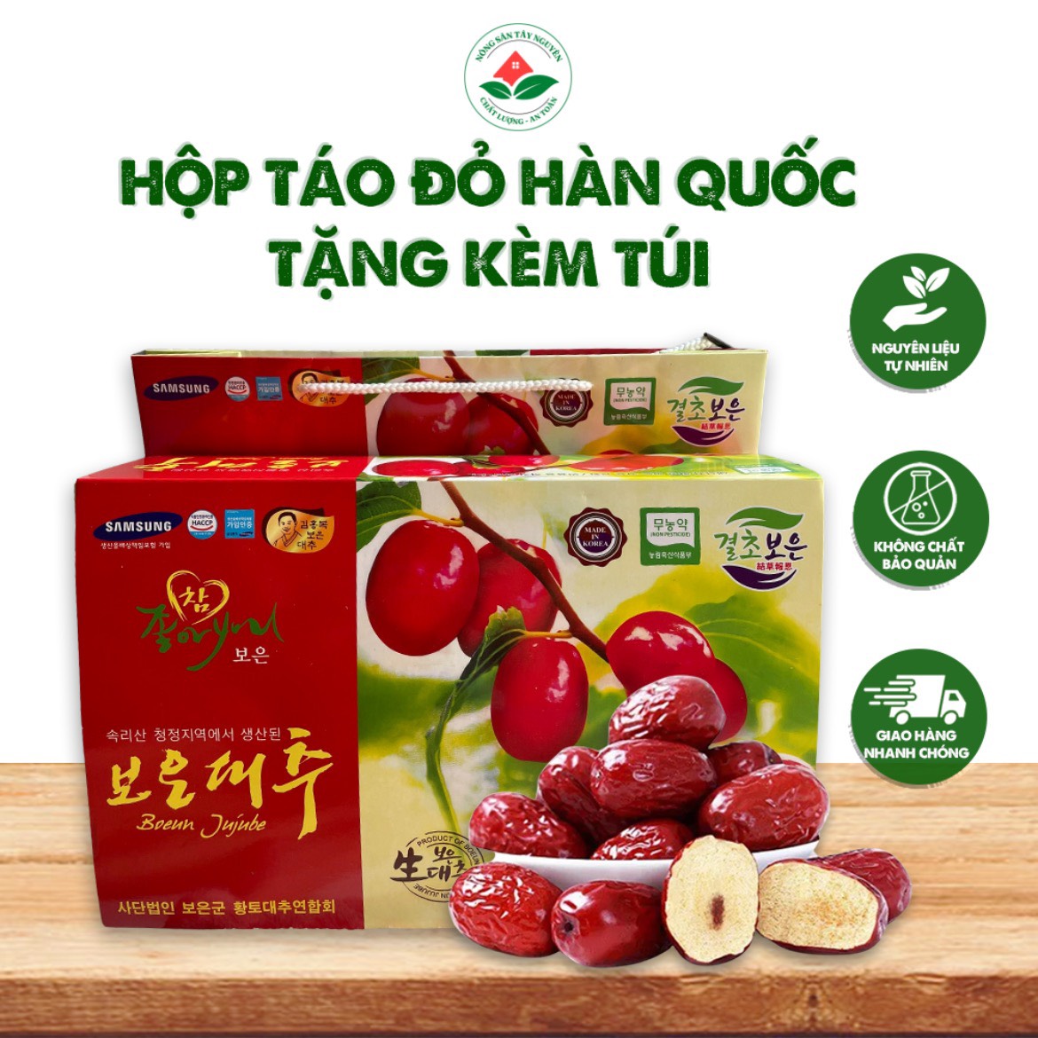 Hộp táo đỏ hàn quốc sấy khô hộp 1kg tặng kèm túi