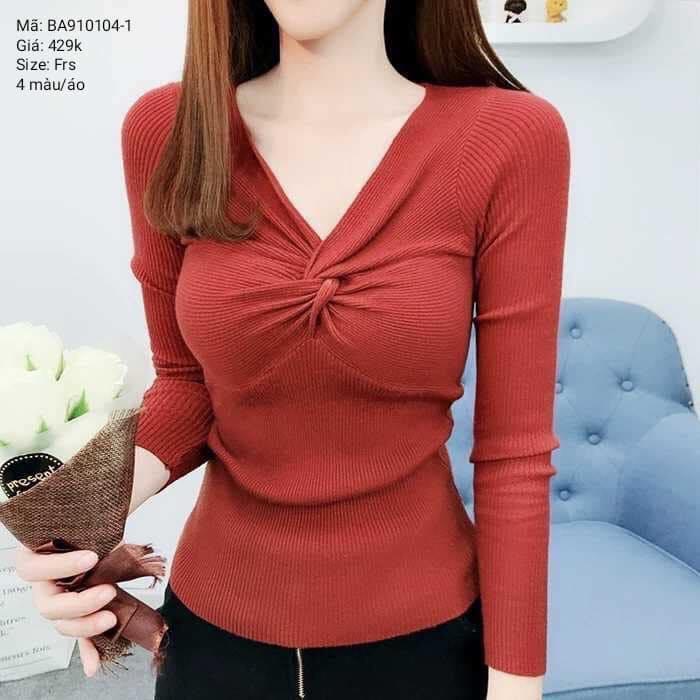 Áo thun kiểu tay dài xoắn ngực - dưới 48kg