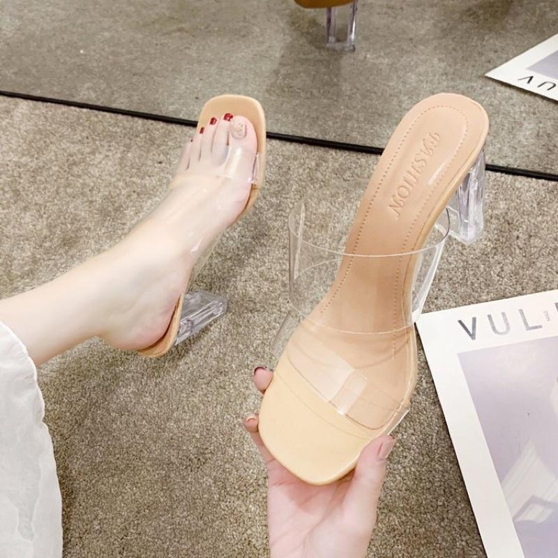 Guốc meca 2 quai trong, gót dẹp sang chảnh hcg