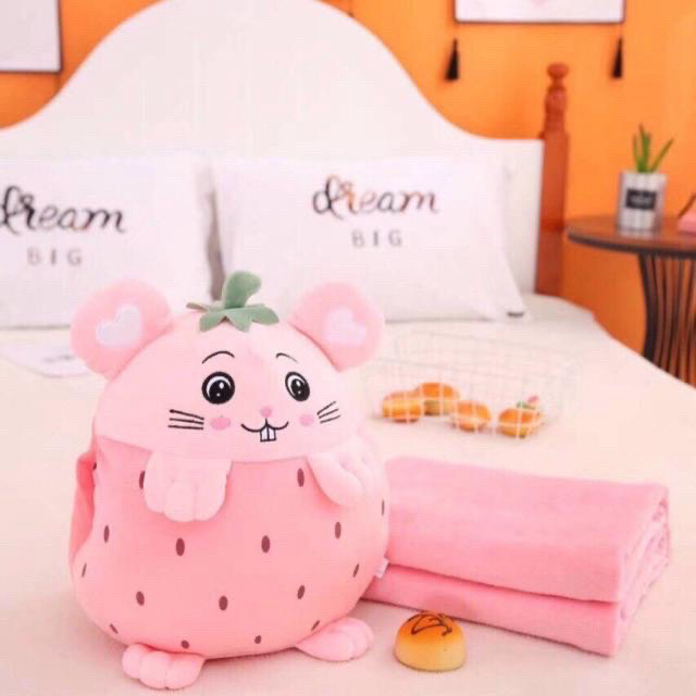 Chăn gối gấu bông biểu cảm - bộ chăn gối văn phòng hoa quả biểu cảm cute - chăn kèm gối thú nhồi bông hình quả cho bé