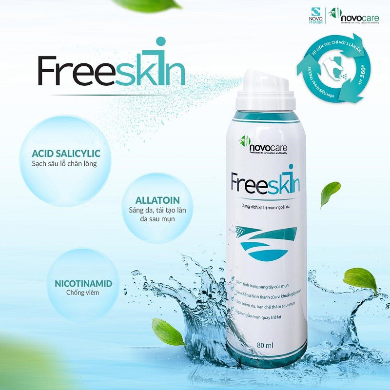 Dung dịch xịt Freeskin 80ml mụn lưng, ngực, tay và toàn thân
