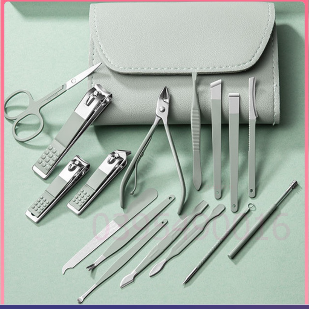 [LOẠI A] Dụng cụ làm nail, móng 16 món chuyên dụng màu xanh cute tại nhà kiềm kìm kéo cắt lông mũi cây nặn mún lấy ráy tai bộ bấm khóe sạch da tay chân
