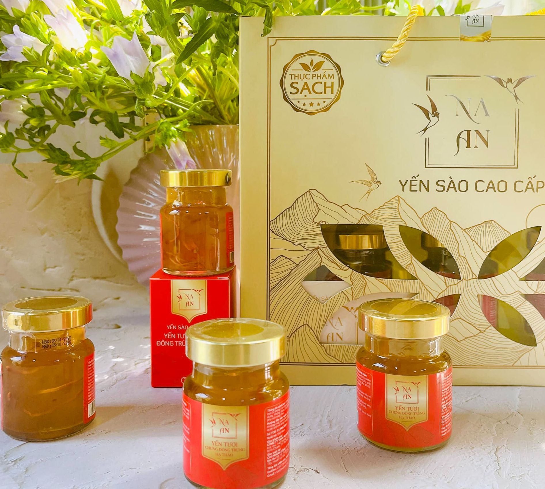 Yến chưng sẵn đông trùng hạ thảo hộp quà cao cấp set 6 hũ x 70ml - Yến sào Na An