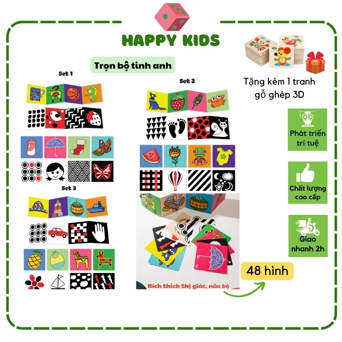 [HCM] Thẻ kích thích thị giác ziczac cho trẻ sơ sinh đồ chơi bộ tranh kích thích thị giác cho bé thông minh combo 3 set Lalala baby
