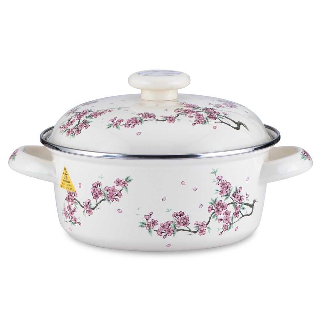 Nồi Thép tráng men Nhật Fujihoro Kawazakura SKW-12 18cm Hoa văn Sakura