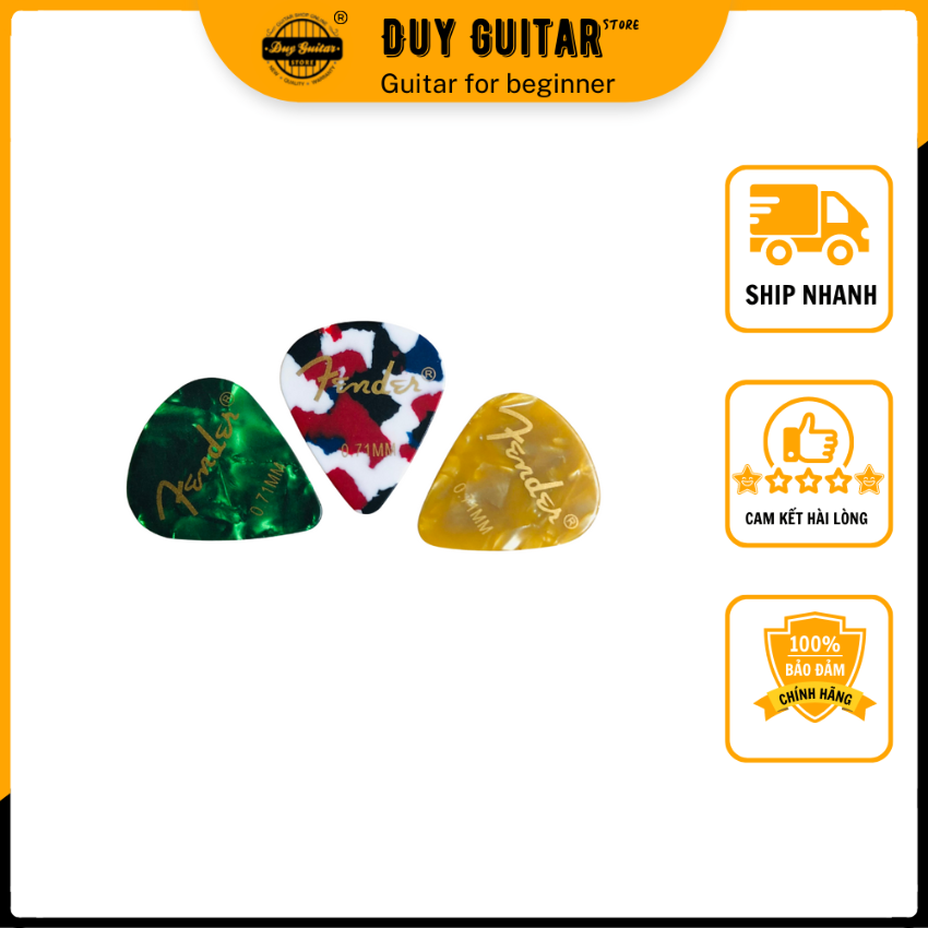 Bộ 3 cái guitar pick gải đàn Fender 0.71mm phím guitar màu sắc ngẫu nhiên mẫu giọt nước nhỏ gọn dễ cầm - Duy Guitar Store phụ kiện guitar giá tốt