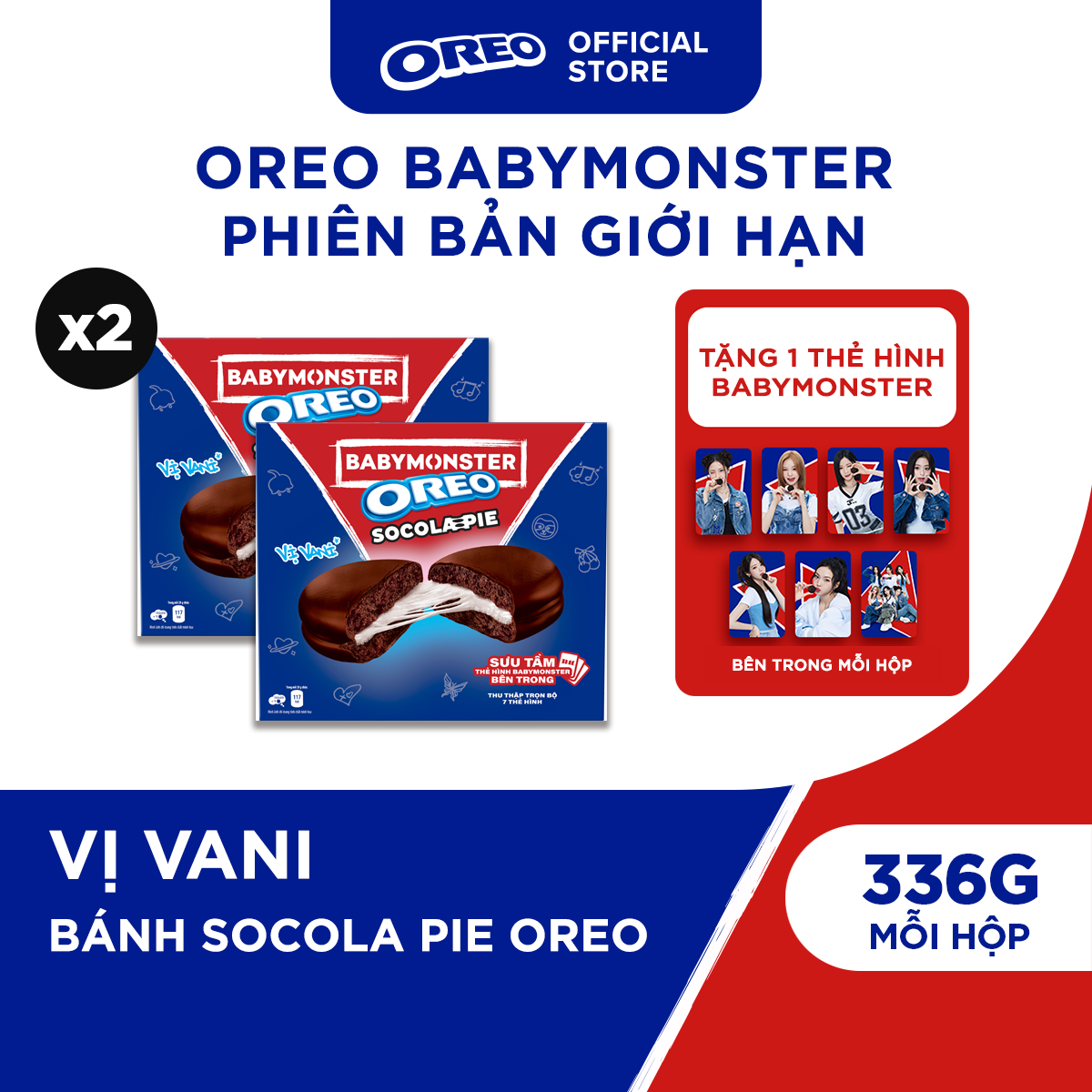   TẶNG CARD NGẪU NHIÊN  OREO BABYMONSTER Bánh Socola Pie Vị Vani 336g  Combo 2  