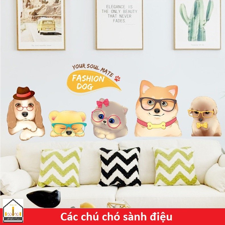 Decal dán tường dog fashion - trang trí phòng bé