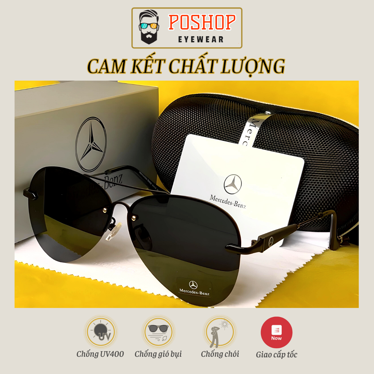 Kính mát nam chống chói nắng cao cấp Mercedes kính râm phân cực ITALIA chống uv400 không viền nhẹ M1