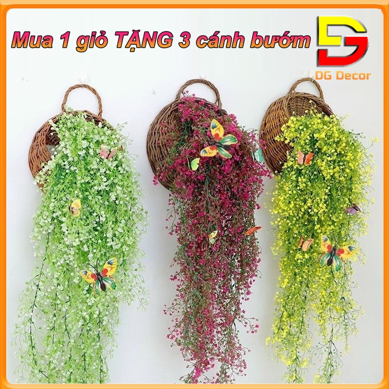 Giỏ hoa treo tường giỏ cỏ mây trang trí nhà cửa tặng kèm 3 cánh bướm 3d giỏ hoa giả dc-31