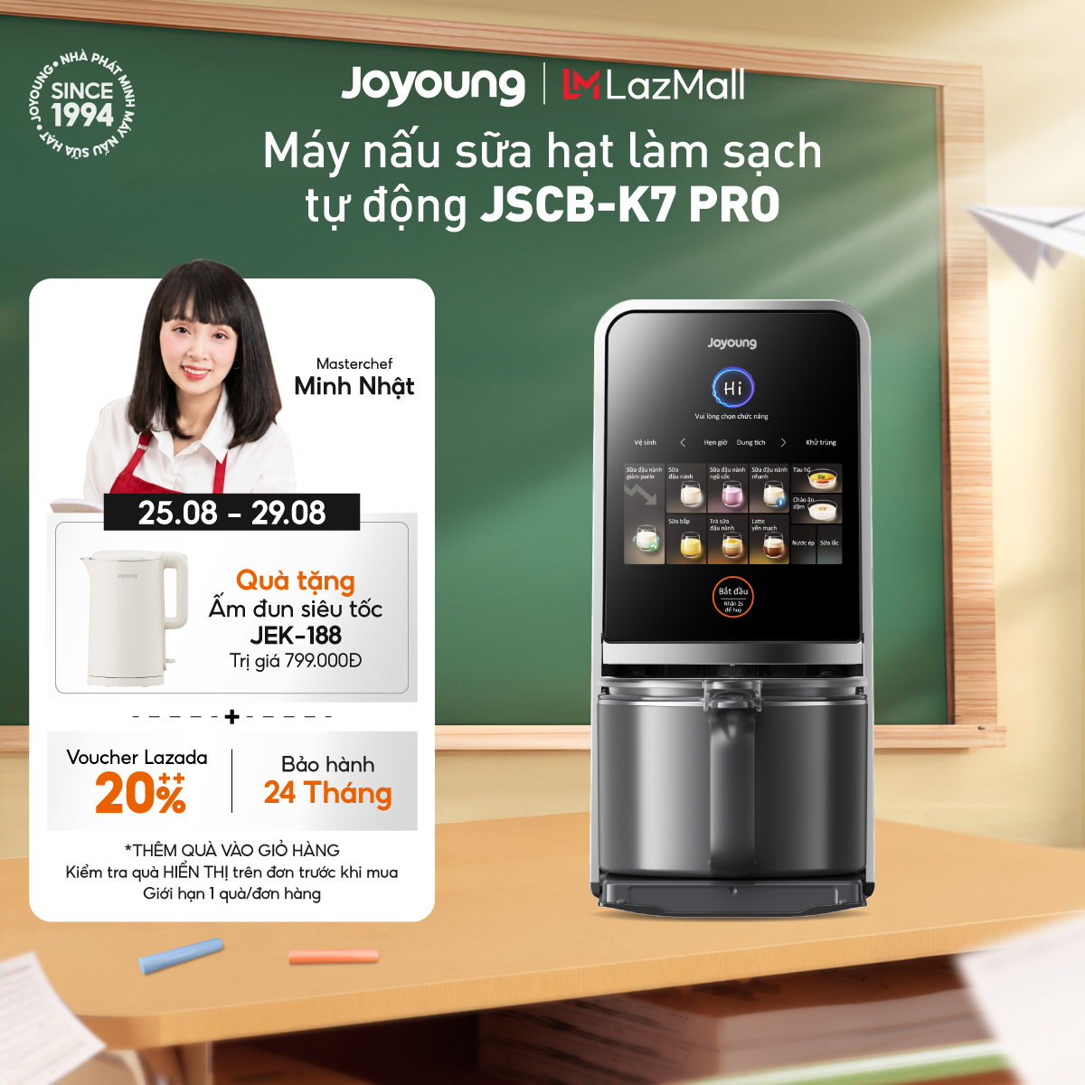Máy nấu sữa hạt đa năng làm sạch tự động Joyoung JSCB-K7 PRO giảm ồn, khử purin chuyên biệt