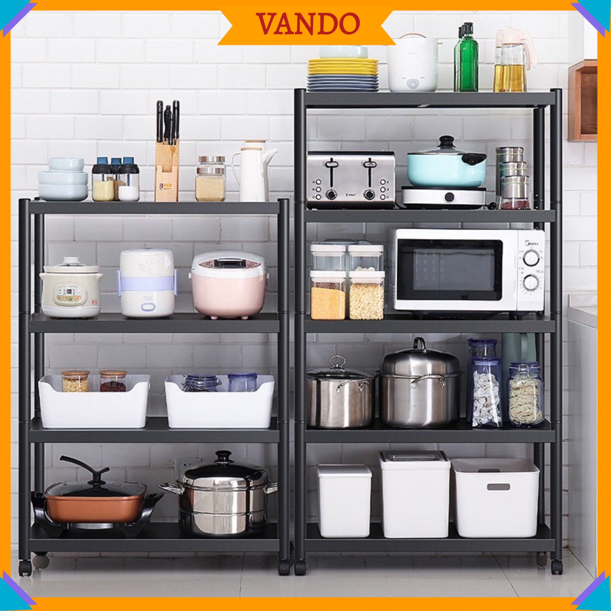 Giá Kệ Để Đồ Đa Năng VANDO PHIÊN BẢN THÉP CARBON MỚI NHẤT 2022 - VƯỢT TRỘI HƠN BẢN CỦ- Kệ nhà bếp để lò vi sóng 3 4 5 tầng