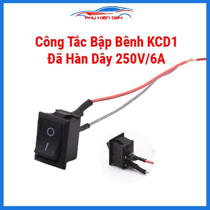 Công tắc bập bênh kcd1 2 chân mini 6a 250v bật tắc on off đã hàn dây