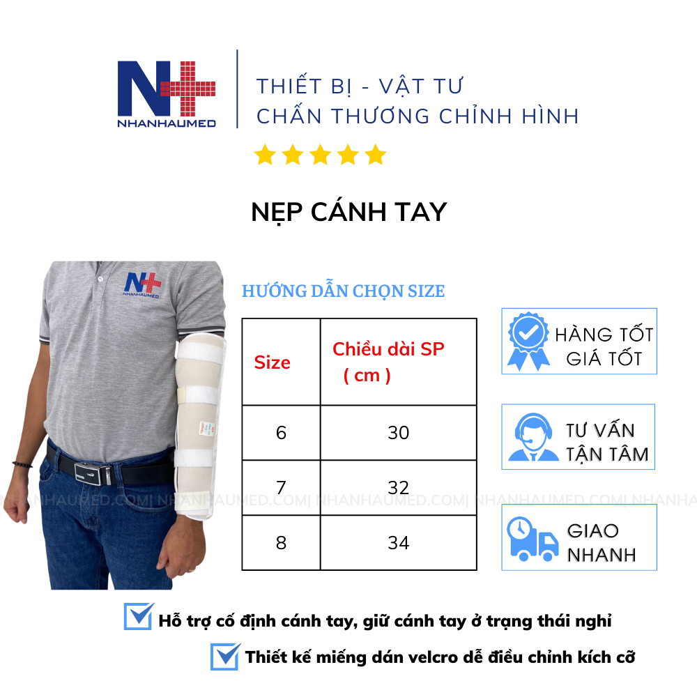 Nẹp cánh tay linh hiếu, đai nẹp hỗ trợ cố định cánh tay dài, đai nẹp hỗ trợ cánh tay sau chấn thương