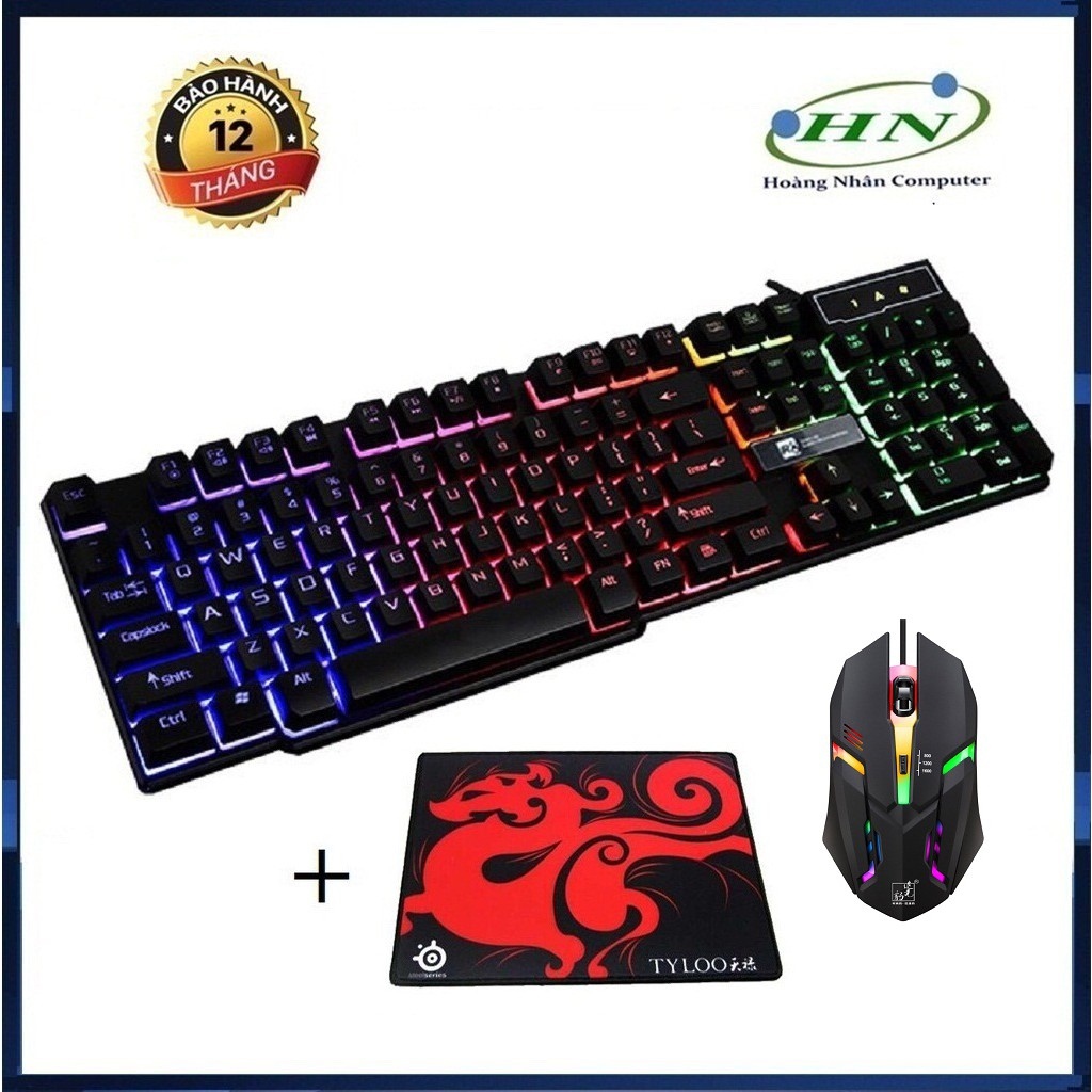 Bộ Bàn Phím Giả Cơ R8 1822 Và K2 Led 7 Màu(Đen)   Tặng Kèm Tấm Lót Chuột