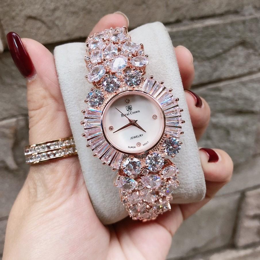 [HCM]Đồng Hồ Royal Crown Nữ Đá Màu Vỏ Hồng 34mm Chính Hãng