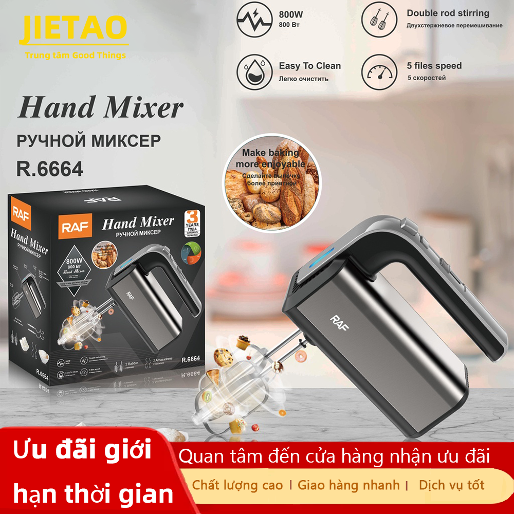 JIETAO Máy đánh trứng cầm tay, máy đánh trứng 800W có 5 tốc độ có thể điều chỉnh,Bốn đầu khuấy