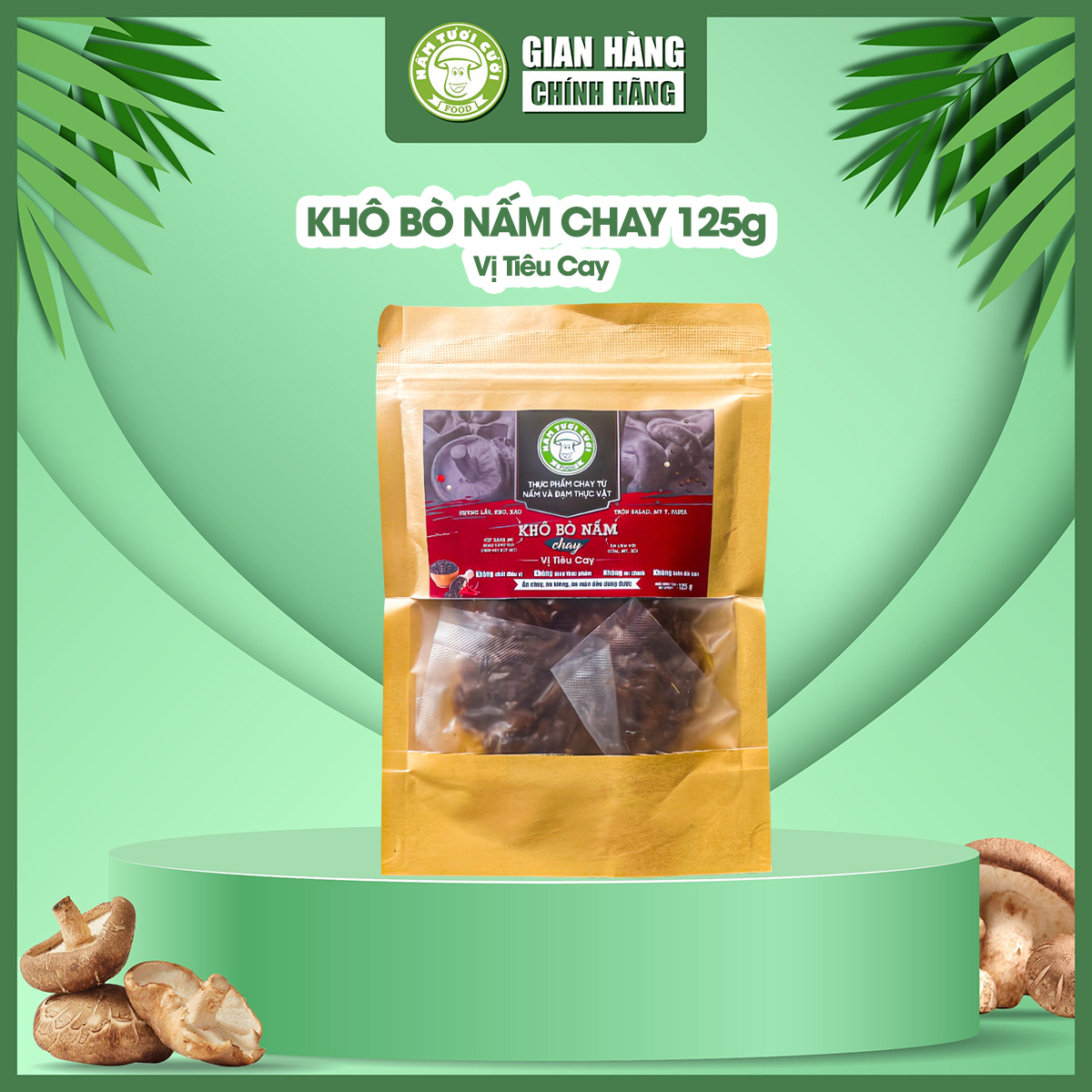 Khô bò nấm chay vị tiêu cay 125gram - nấm tươi cười