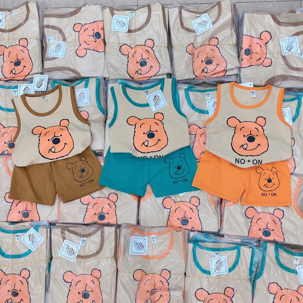 BỘ 3 LỖ BÉ TRAI IN HÌNH GẤU ĐÁNG YÊU CHẤT COTTON TÀU SIZE 8-22KG.