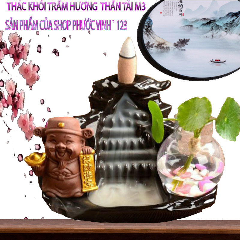 [HCM]thác khói trầm hương thần tài mẫu mới M3 tặng 5 nụ trầm & chiếc lá