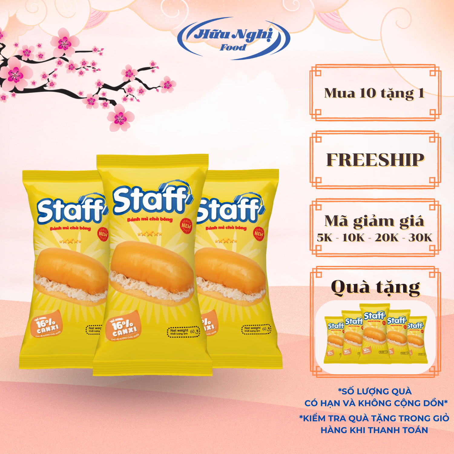 COMBO 10 Staff Bánh Mì Chà Bông 60g Thơm Ngon, Siêu Mềm, Tiện Lợi Cho Bữa Sáng