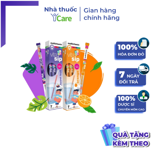 Ống hút Vitasip Kid hộp 7 ống hút bổ sung vitamin cho bé vị hoa quả nhiệt đới hương cam