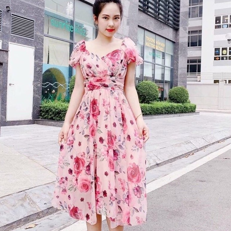Đầm bông công chúa màu sắc dịu dàng chuẩn dáng chất liệu voan hoa