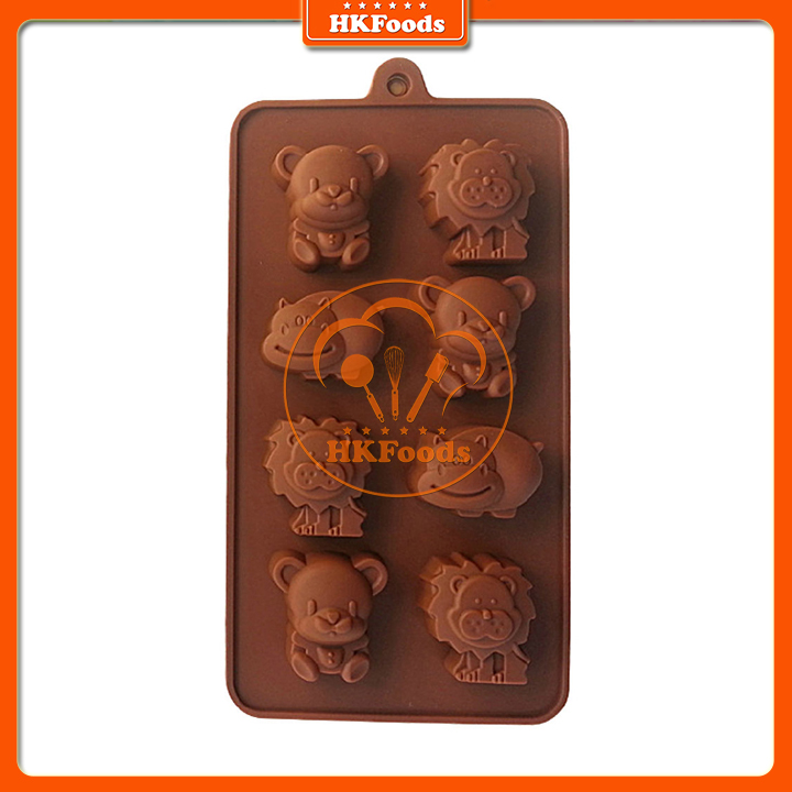 KHUÔN SILICON LÀM THẠCH RAU CÂU SOCOLA 8 GẤU SƯ TỬ HÀ MÃ