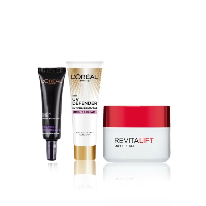 Bộ kem dưỡng chống lão hóa ngày & Hoạt chất trẻ hóa da & kem chống nắng mini LOreal Paris