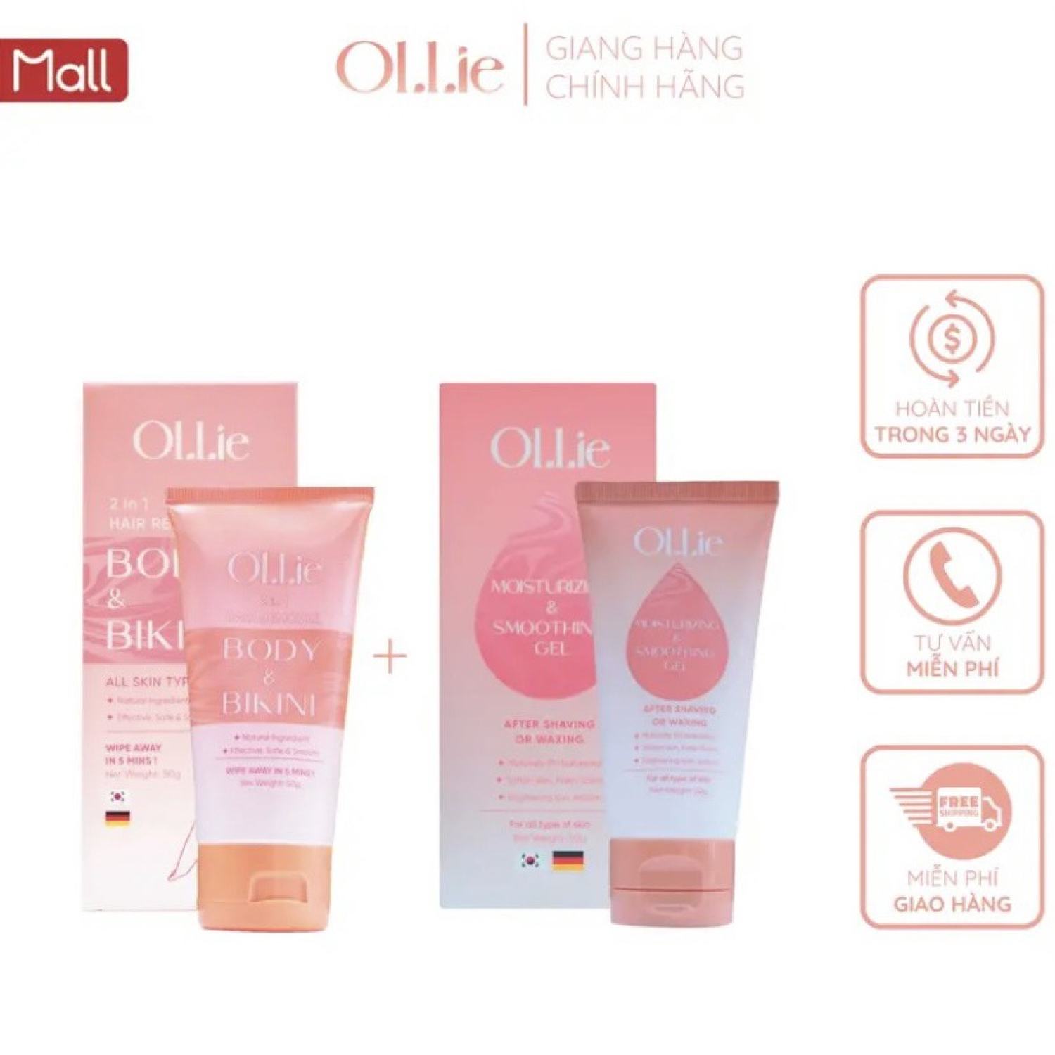 Combo kem tẩy dưỡng OLLIE , tẩy lông vùng kín, ƞách, tay, chân, triệt lông an toàn không đau rát dung tích 50ml