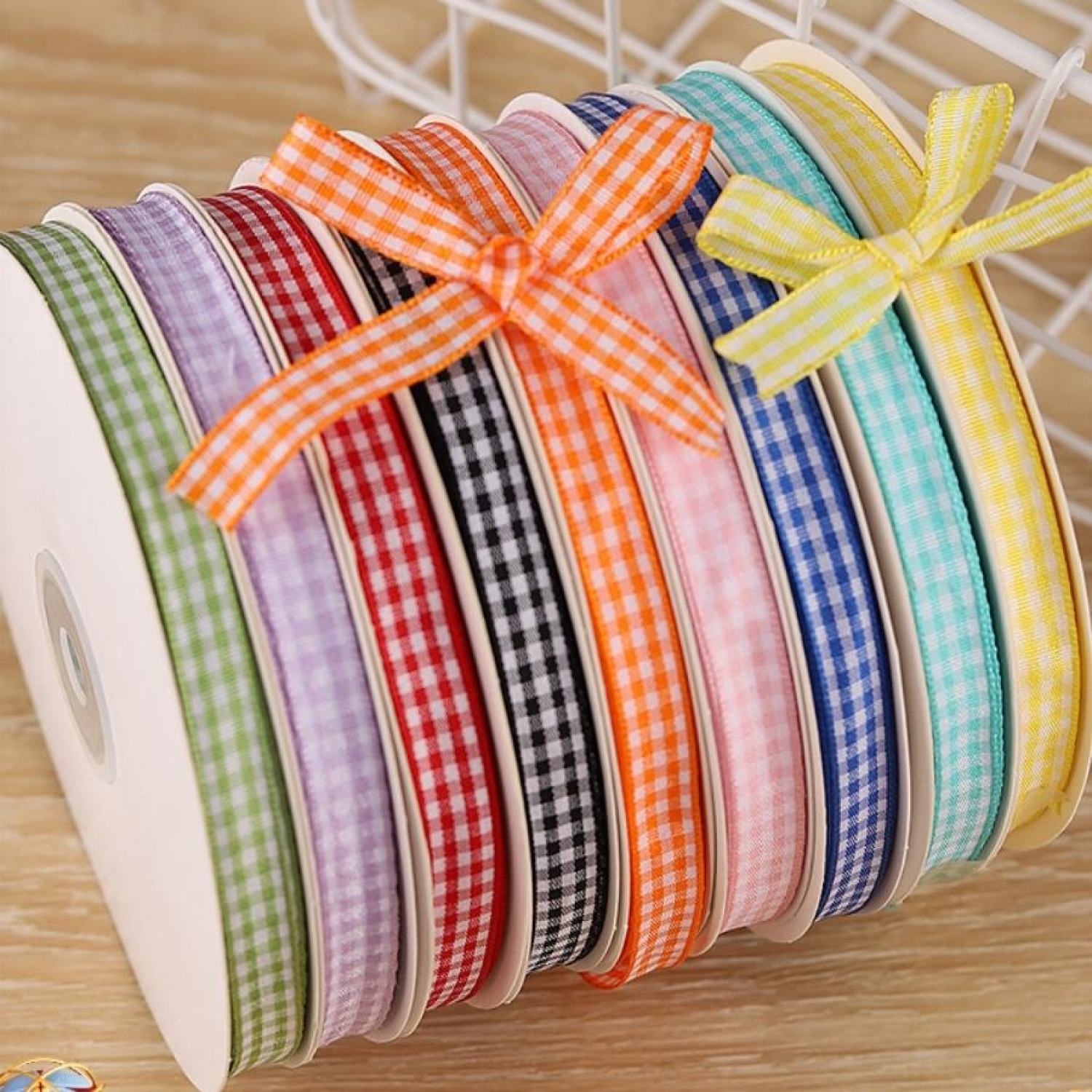 Ruy băng caro phụ kiện trang trí hộp quà bánh phụ kiện tóc may mặc handmade rộng 1 cm cuộn 1 mét – ruybang1m