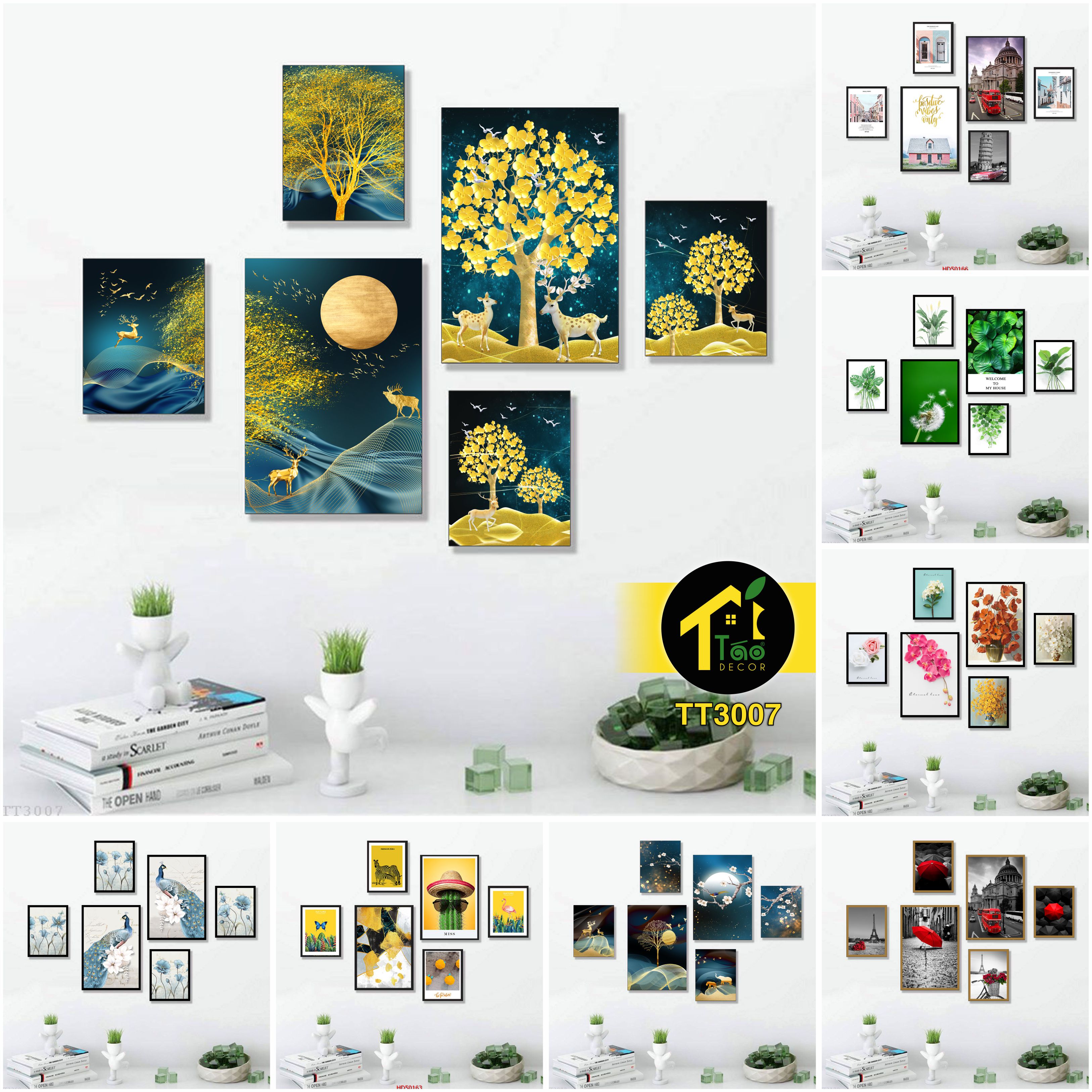 16 Set 6 Tranh Treo Tường, Tranh Dán Tường Trang Trí Khổ 40x60cm, Dày 5mm Có Sẵn Keo, Canvas, Sticker - Táo Decor