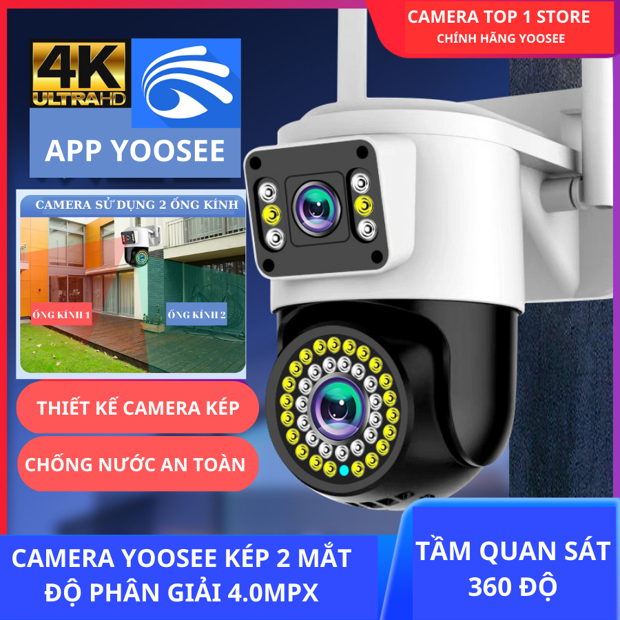 Camera Yoosee Wifi 2 Mắt giám sát Ngoài Trời Không Dây Ip66 Thông Minh chống nước an toàn AI - FHD 4.0mpx Siêu Nét