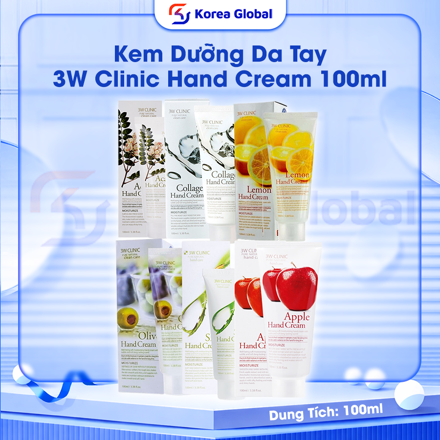 Kem Dưỡng Da Tay 3W Clinic Hand Cream 100ml – Nhiều Màu, Dưỡng Ẩm, Mềm Mại Da Tay Hàn Quốc