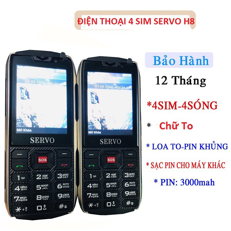 [điện thoại 4 sim 4 sóng] [điện thoại giá rẻ] [âm thanh to] [servo h8]