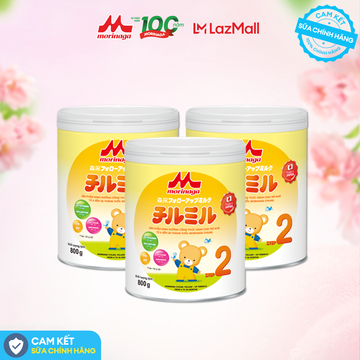 Combo 3 Lon Sữa Morinaga Chilmil số 2 800g, nhập khẩu chính hãng từ Nhật Bản
