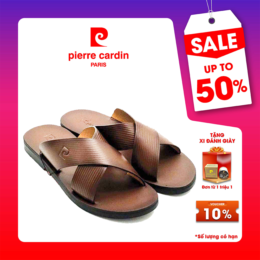 Dép tông nam da thật nhập khẩu cao cấp nâu pierre cardin - pcmfwl 141 brw