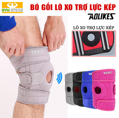Băng Đầu Gối Silicon Thể Thao, Bó gối tập Gym 4 lò xo trợ lực Aolikes A-7618