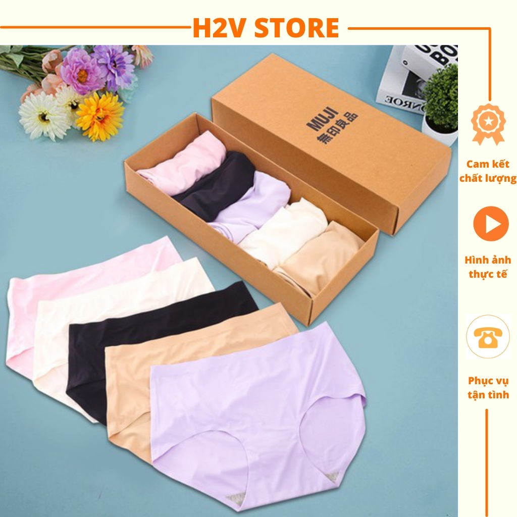 Quần lót nữ thun lạnh Muji cao cấp kháng khuẩn hộp 5c, quần lót đúc su không viền, quần chip nữ