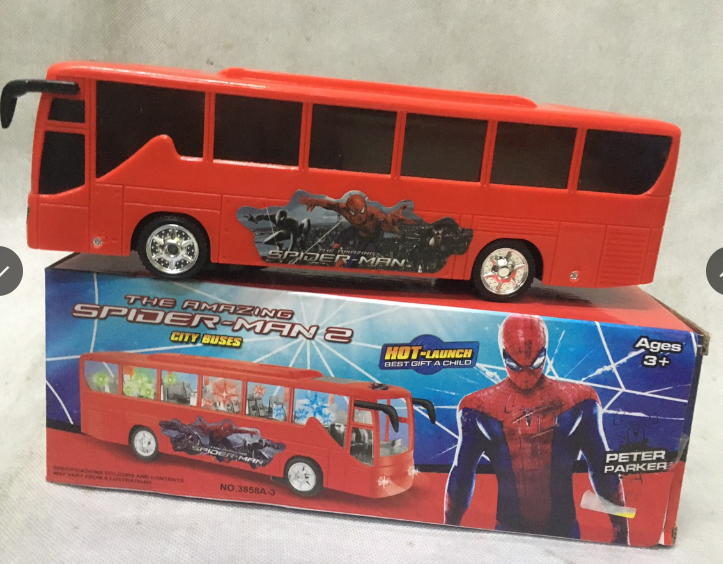 Đồ chơi xe bus spiderman có âm thanh và đèn 3d- đồ chơi xe buýt chạy pin có nhạc đèn