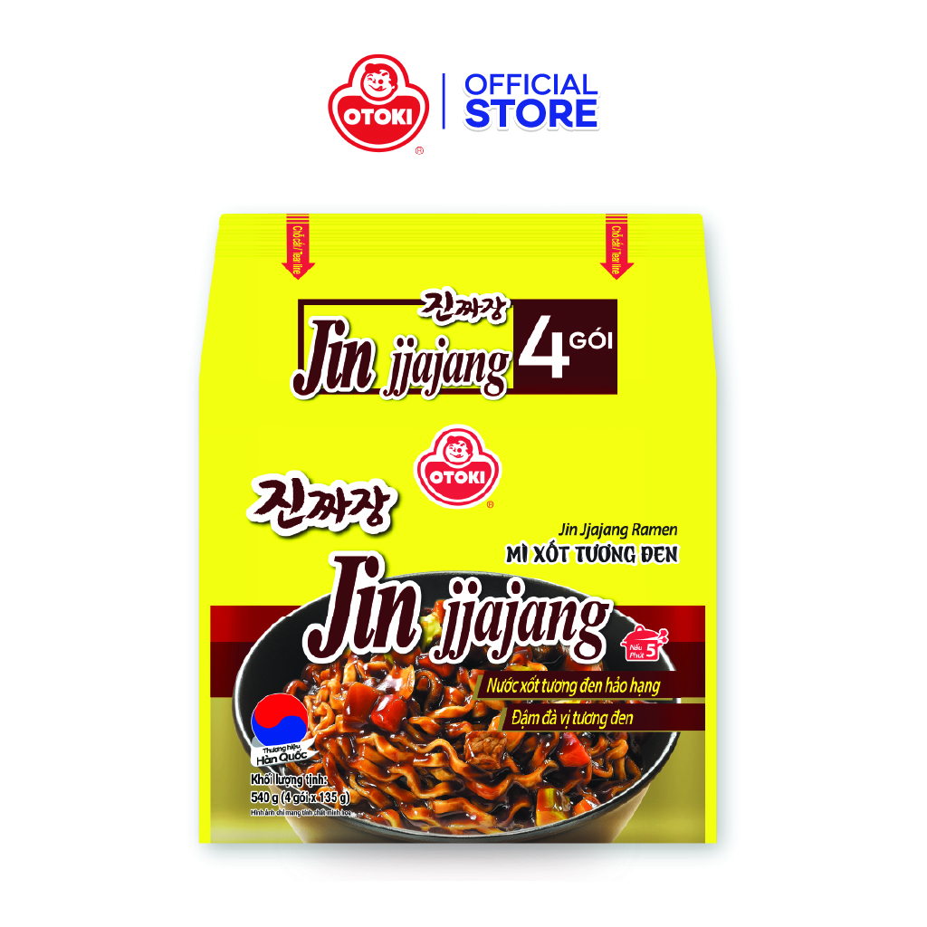 Lốc 4 gói mì trộn xốt tương đen Jin Jjajang Ramen Otoki gói 135g*4